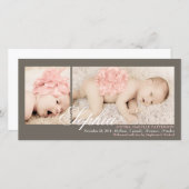 2枚モダンのフォトベビーガール誕生のお知らせ 案内状 (正面/裏面)