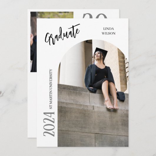 2枚モダンのミニマル写真卒業招待状 シーズンカード (正面/裏面)