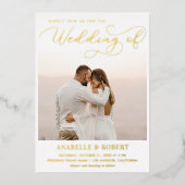 2枚モダンの写真とシックなスクリプトQRコー結婚ドの実在s 箔招待状 (正面)