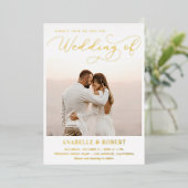 2枚モダンの写真とシックなスクリプトQRコー結婚ドの実在s 箔招待状 (立ち正面)