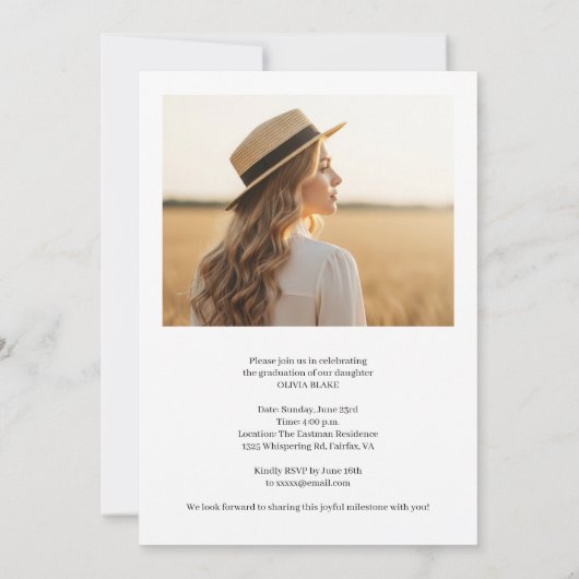 2枚モダンの写真の卒業招待状付き 招待状 (裏面)