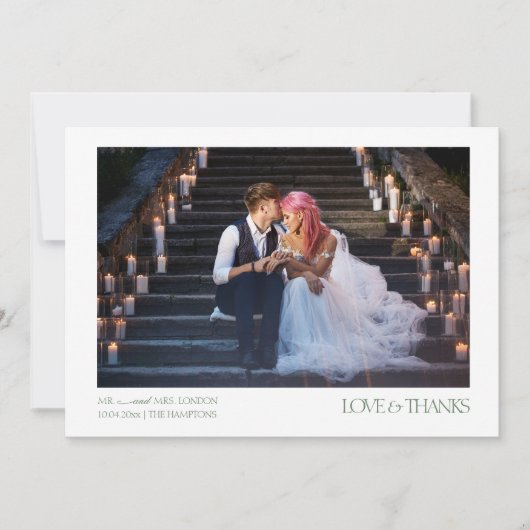 2枚モダンの写真エレガントタイポグラフィのメ結婚ッセージ サンキューカード (正面)