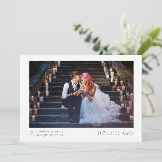 2枚モダンの写真エレガントタイポグラフィのメ結婚ッセージ サンキューカード (スタンド正面)