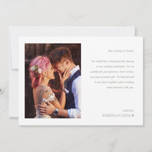 2枚モダンの写真エレガントタイポグラフィのメ結婚ッセージ サンキューカード (裏面)