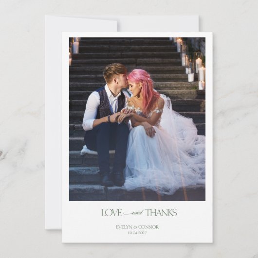 2枚モダンの写真エレガントタイポグラフィのメ結婚ッセージ サンキューカード (正面)