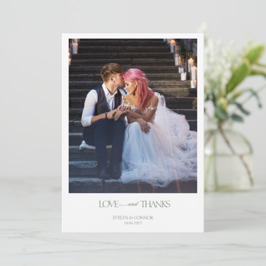 2枚モダンの写真エレガントタイポグラフィのメ結婚ッセージ サンキューカード (スタンド正面)