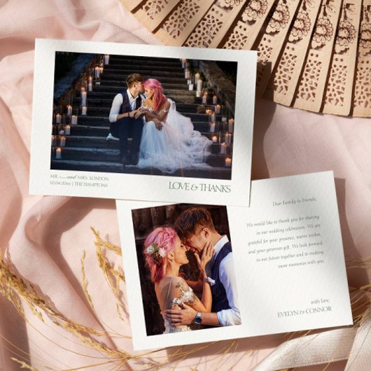 2枚モダンの写真エレガントタイポグラフィのメ結婚ッセージ サンキューカード