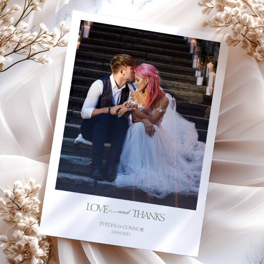 2枚モダンの写真エレガントタイポグラフィのメ結婚ッセージ サンキューカード