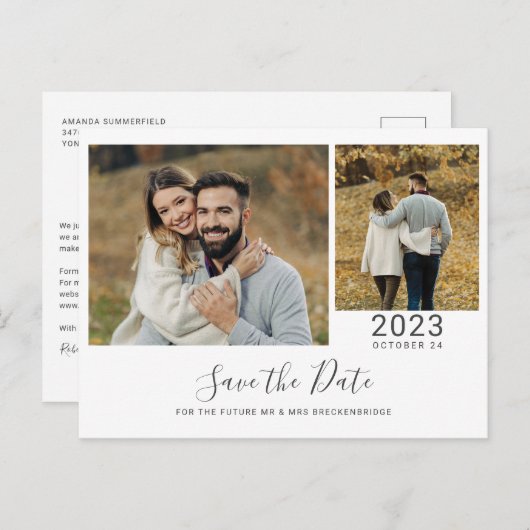 2枚モダンの写真コラージュ日付の保存 案内ポストカード (正面/裏面)