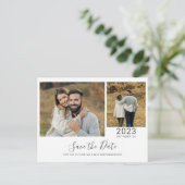 2枚モダンの写真コラージュ日付の保存 案内ポストカード (スタンド正面)