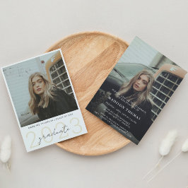 2枚モダンの写真シンプル卒業式パーティー付き 招待状