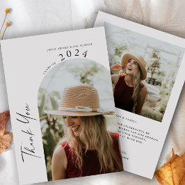 2枚モダンの写真ミニマル手書き卒業 サンキューカード