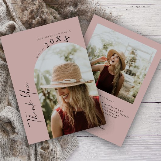 2枚モダンの写真ミニマル手書き卒業 サンキューカード