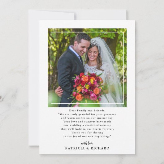 2枚モダンの写真両面結婚お願い サンキューカード (裏面)