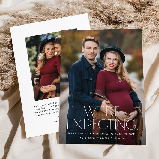 2枚モダンの写真妊娠を期待 案内状