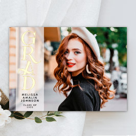 2枚モダンの写真実在の卒業表 箔招待状