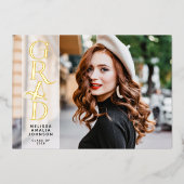 2枚モダンの写真実在の卒業表 箔招待状 (正面)