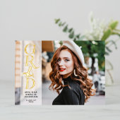 2枚モダンの写真実在の卒業表 箔招待状 (立ち正面)