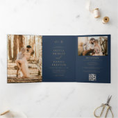 2枚モダンの写真金ゴールドネイビー結婚ズ 三つ折り招待状 (内部)