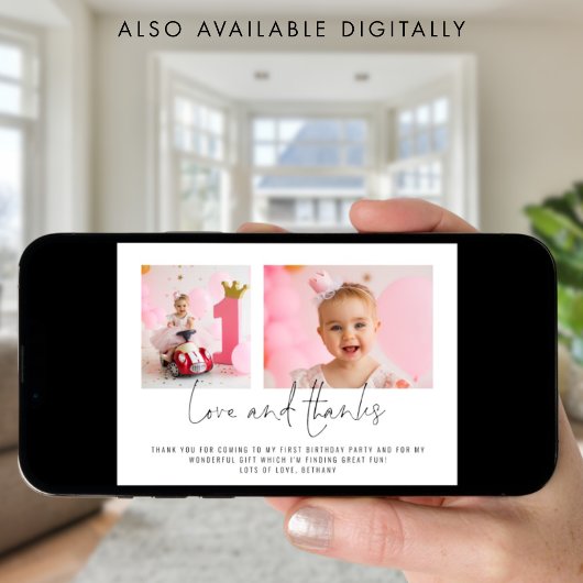 2枚モダンの写真1stバースデーラブとカー感謝していド 招待状