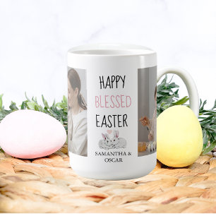 2枚モダンの写真 Happy 賛美 Easter バニー コーヒーマグカップ