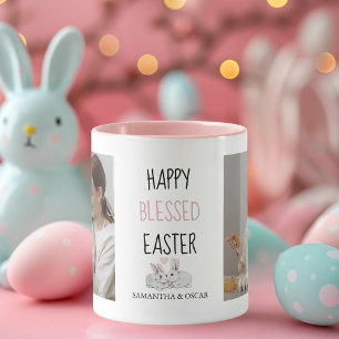 2枚モダンの写真 Happy 賛美 Easter バニー マグカップ