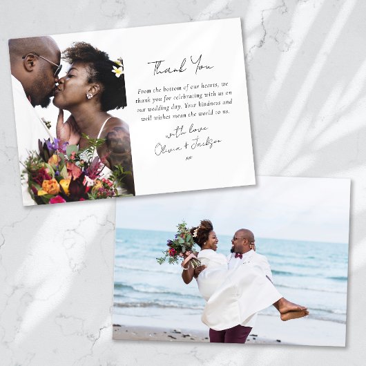 2枚モダンの写結婚真 サンキューカード