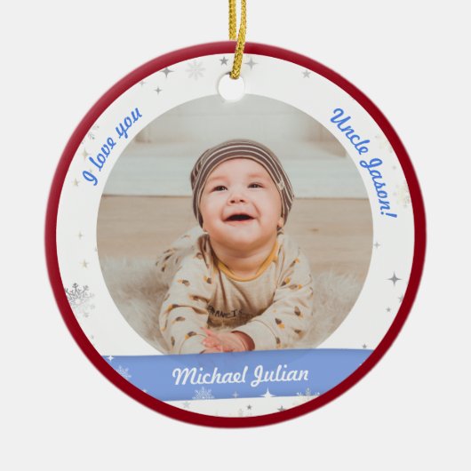 2枚モダンの男の赤ちゃん初めてのクリスマスおじさん セラミックオーナメント (正面)