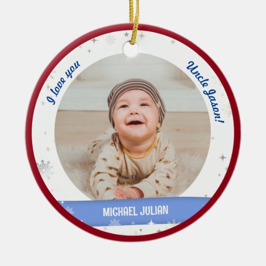 2枚モダンの男の赤ちゃん初めてのクリスマスおじさん セラミックオーナメント (正面)