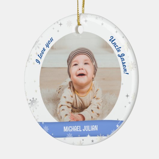 2枚モダンの男の赤ちゃん初めてのクリスマスおじさん セラミックオーナメント (左)