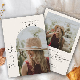 2枚モダンミニマルの写真ベージュ卒業 サンキューカード