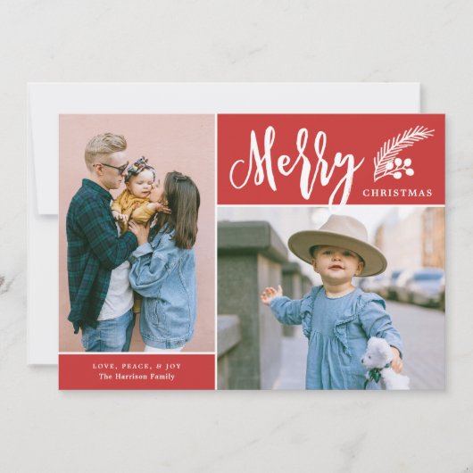 2枚モダンメリーフォトクリスマスレッドホリデーカード シーズンカード (正面)