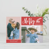 2枚モダンメリーフォトクリスマスレッドホリデーカード シーズンカード (スタンド正面)