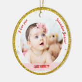 2枚モダン写真ベビーガール初めてのクリスマスおじいちゃん セラミックオーナメント (左)