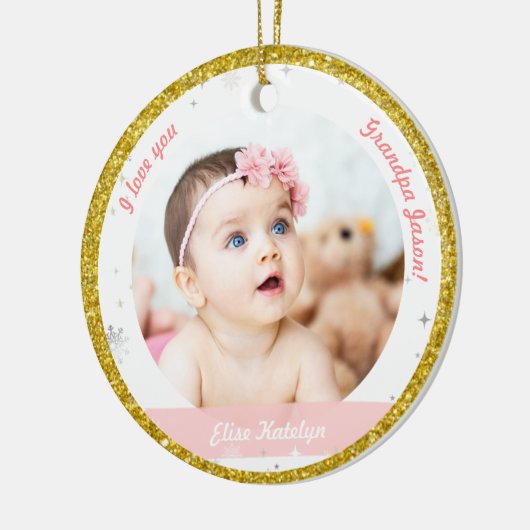 2枚モダン写真ベビーガール初めてのクリスマスおじいちゃん セラミックオーナメント (左)