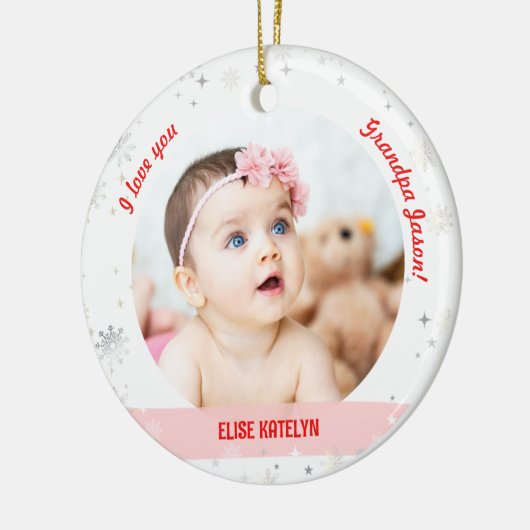2枚モダン写真ベビーガール初めてのクリスマスおじいちゃん セラミックオーナメント (左)