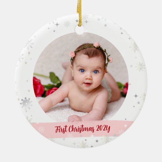 2枚モダン写真ベビーガール初めてのクリスマスおじいちゃん セラミックオーナメント (裏面)
