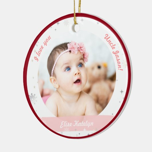 2枚モダン写真ベビーガール初めてのクリスマスおじさん セラミックオーナメント (左)