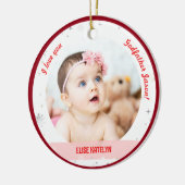 2枚モダン写真ベビーガール1stクリスマスゴッドファーザー セラミックオーナメント (左)