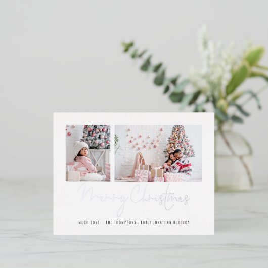 2枚モダン写真メリークリスマス実在ホイルホリデー 箔シーズンポストカード (立ち正面)