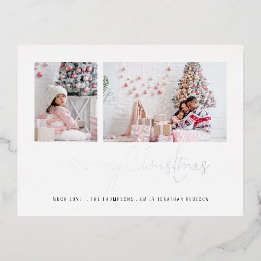 2枚モダン写真メリークリスマス実在ホイルホリデー 箔シーズンポストカード (正面)