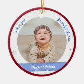 2枚モダン写真男の赤ちゃん初めてのクリスマスおじいちゃん セラミックオーナメント (正面)