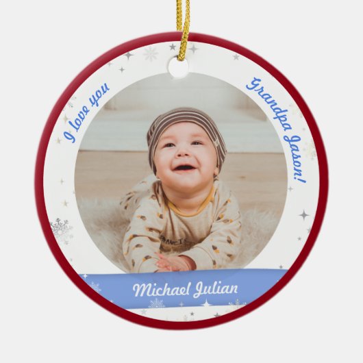2枚モダン写真男の赤ちゃん初めてのクリスマスおじいちゃん セラミックオーナメント (正面)