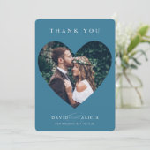 2枚モダン結婚の写真ハート枠デニムブルー 招待状 (スタンド正面)