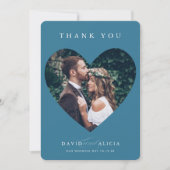 2枚モダン結婚の写真ハート枠デニムブルー 招待状 (正面)