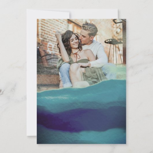 2枚ユニークの写真ネイビーブルー抽象芸術オーバーレイ セーブザデート (裏面)