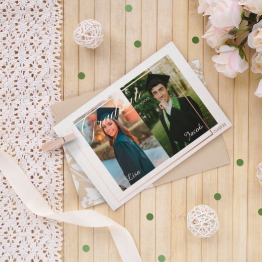 2枚伝統的の写真の卒業発表フォイル 箔招待状