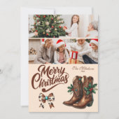 2枚写真のウエスタンボウとブーツのクリスマス シーズンカード (正面)