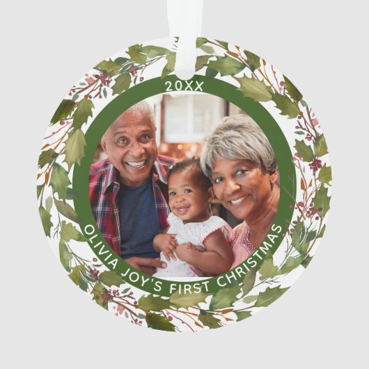 2枚写真私たちの祖父母としての初めてのクリスマスリース オーナメント (裏面)