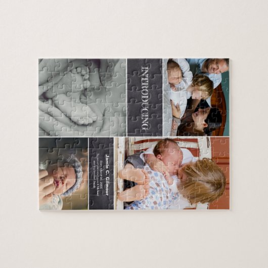 2枚目モダンのベビー誕生のお知らせの写真 ジグソーパズル (横)